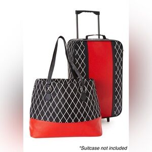 Brylane Eco Friendly Ted Faux Leather Tote Bag Black White Diamond Pattern